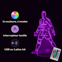 Caractéristiques lampe 3D LED Pop Culture Cristiano Ronaldo télécommande 16 couleurs USB ou piles