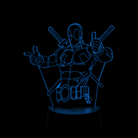 Lampe 3D LED Marvel Deadpool effet holographique fond noir