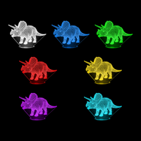 Lampe 3D Animal Dinosaure Tricératops 7 couleurs LED rouge vert bleu violet jaune cyan blanc