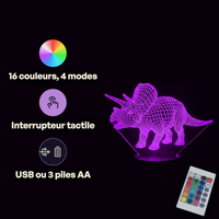Dinosaur Triceratops Animal Lamp, specifications: remote control, 16 colours, USB or battery powered