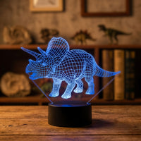 Dinosaur Triceratops Animal Lamp used as a night light, bedroom decor and ambient lighting
