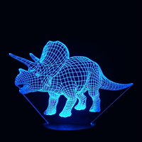 Lampe 3D LED Animal Dinosaure Tricératops effet holographique fond noir