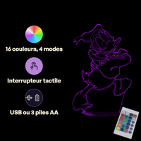 Caractéristiques lampe 3D LED Mickey Donald Duck télécommande 16 couleurs USB ou piles