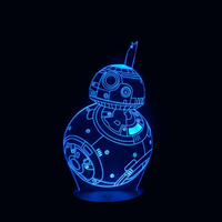 Lampe 3D LED Star Wars BB-8 effet holographique fond noir