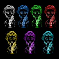 Lampe 3D Princesse Disney Elsa la Reine des neiges 7 couleurs LED rouge vert bleu violet jaune cyan blanc
