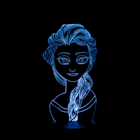 Lampe 3D LED Princesse Disney Elsa la Reine des neiges effet holographique fond noir