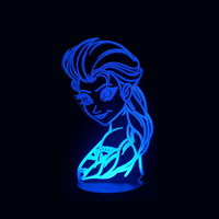 Lampe 3D LED Princesse Disney Elsa Reine des neiges 2 effet holographique fond noir