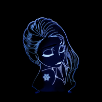 Lampe 3D LED Princesse Disney Elsa Reine des neiges effet holographique fond noir