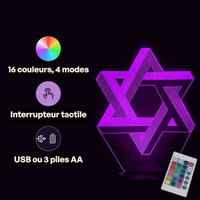 Caractéristiques lampe 3D LED Juive Étoile de David télécommande 16 couleurs USB ou piles
