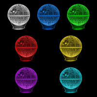 Lampe 3D Star Wars Étoile de la Mort 7 couleurs LED rouge vert bleu violet jaune cyan blanc