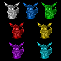 Lampe 3D Pokémon Évoli 7 couleurs LED rouge vert bleu violet jaune cyan blanc