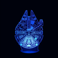 Lampe 3D LED Star Wars Faucon Millenium effet holographique fond noir