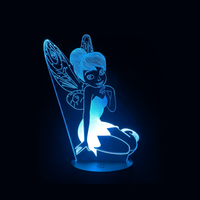 Lampe 3D LED Princesse Disney Fée Clochette effet holographique fond noir