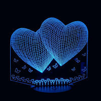 Lampe 3D LED Coeur Des Fleurs et des Cœurs effet holographique fond noir
