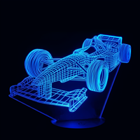 Lampe 3D LED Voiture Formule 1 effet holographique fond noir