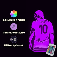 Caractéristiques lampe 3D LED Pop Culture Francesco Totti télécommande 16 couleurs USB ou piles