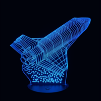 Lampe 3D LED Fusée Navette Spatiale effet holographique fond noir