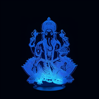 Lampe 3D LED Religieuse Ganesh effet holographique fond noir