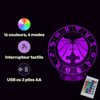 Zodiac Sign Lamp: Gemini, specifications: remote control, 16 colours, USB or battery powered