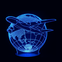 Lampe 3D LED Avion Globe Terrestre effet holographique fond noir