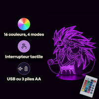 Dragon Ball Z Goku SSJ 3 Lamp, specifications: remote control, 16 colours, USB or battery powered