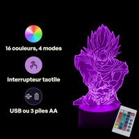 Dragon Ball Z Goku SSJ Kamehameha Lamp, specifications: remote control, 16 colours, USB or battery powered
