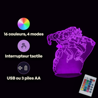 Caractéristiques lampe 3D LED Dragon Ball Z Goku vs Jiren télécommande 16 couleurs USB ou piles