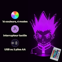 Caractéristiques lampe 3D LED Hunter x Hunter Gon Freecs télécommande 16 couleurs USB ou piles