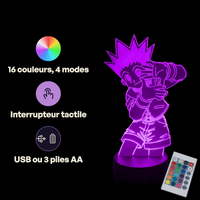 Caractéristiques lampe 3D LED Hunter x Hunter Gon Freecs Nen télécommande 16 couleurs USB ou piles