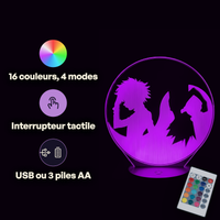 Caractéristiques lampe 3D LED Hunter x Hunter Gon et Killua télécommande 16 couleurs USB ou piles