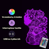 Caractéristiques lampe 3D LED Hunter x Hunter Gon et Kirua télécommande 16 couleurs USB ou piles