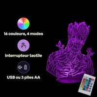 Caractéristiques lampe 3D LED Marvel Groot Adulte télécommande 16 couleurs USB ou piles