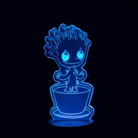 Lampe 3D LED Marvel Groot Pot De Fleur effet holographique fond noir