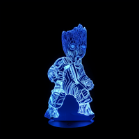 Lampe 3D LED Marvel Groot effet holographique fond noir
