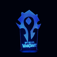Lampe 3D LED World of Warcraft La Horde effet holographique fond noir