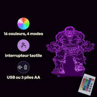 Caractéristiques lampe 3D LED Marvel Hulk télécommande 16 couleurs USB ou piles