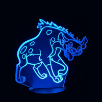 Lampe 3D LED Roi Lion Hyène effet holographique fond noir