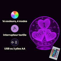 I Love You Heart Lamp, specifications: remote control, 16 colours, USB or battery powered
