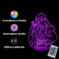 Caractéristiques lampe 3D LED Hunter x Hunter Irumi Zoldik télécommande 16 couleurs USB ou piles