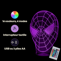 Caractéristiques lampe 3D LED Marvel Jeux Spiderman télécommande 16 couleurs USB ou piles