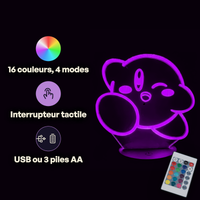 Caractéristiques lampe 3D LED Nintendo Kirby télécommande 16 couleurs USB ou piles