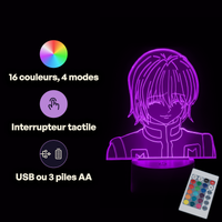 Caractéristiques lampe 3D LED Hunter x Hunter Kurapika télécommande 16 couleurs USB ou piles