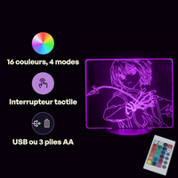 Caractéristiques lampe 3D LED Hunter x Hunter Kurapika Chaîne télécommande 16 couleurs USB ou piles