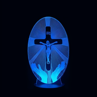 Lampe 3D LED Religieuse La Croix de Jésus effet holographique fond noir
