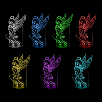 Lampe 3D Princesse Disney La Fée Clochette 7 couleurs LED rouge vert bleu violet jaune cyan blanc