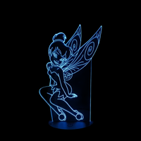 Lampe 3D LED Princesse Disney La Fée Clochette effet holographique fond noir