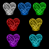 Lampe 3D Coeur Le Cœur Cousu 7 couleurs LED rouge vert bleu violet jaune cyan blanc