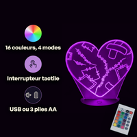Caractéristiques lampe 3D LED Coeur Le Cœur Cousu télécommande 16 couleurs USB ou piles