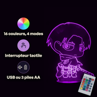Attack on Titan Levi Ackerman Lamp, specifications: remote control, 16 colours, USB or battery powered