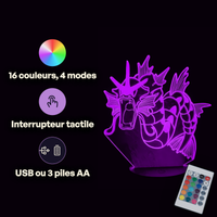 Caractéristiques lampe 3D LED Pokémon Léviator télécommande 16 couleurs USB ou piles
